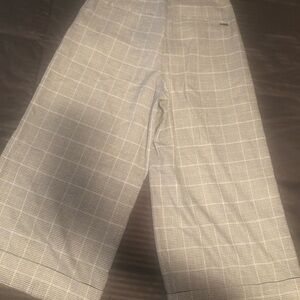 Women’s Plaid Wide leg Dress Pants - Light Gray and Blue